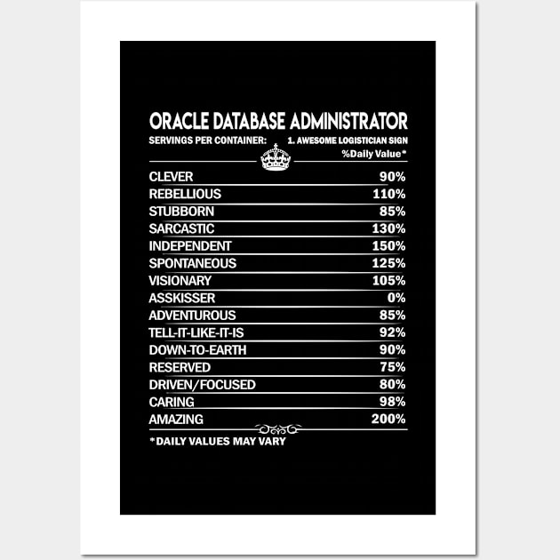 Oracle Database Administrator T Shirt - Oracle Database Administrator Factors Daily Gift Item Tee Wall Art by Jolly358